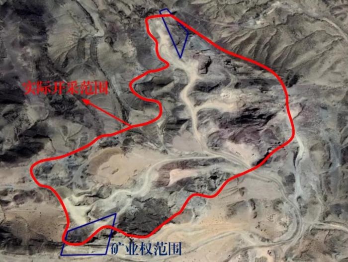 2021年5月的衛(wèi)星遙感影像顯示，白土崗子石料廠礦業(yè)權(quán)面積僅16.65畝，越界開采達(dá)207畝，超出12.4倍