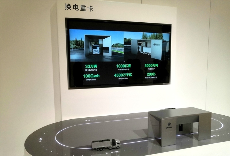 零碳產(chǎn)業(yè)園中換電重卡項目的演示模型。人民網(wǎng)記者 孫博洋攝