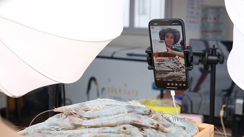 江蘇連云港，村民進行直播銷售。范堯攝