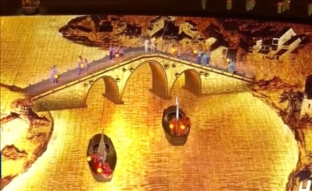 △9月23日，杭州第19屆亞洲運動會開幕式現(xiàn)場的拱宸橋形象。