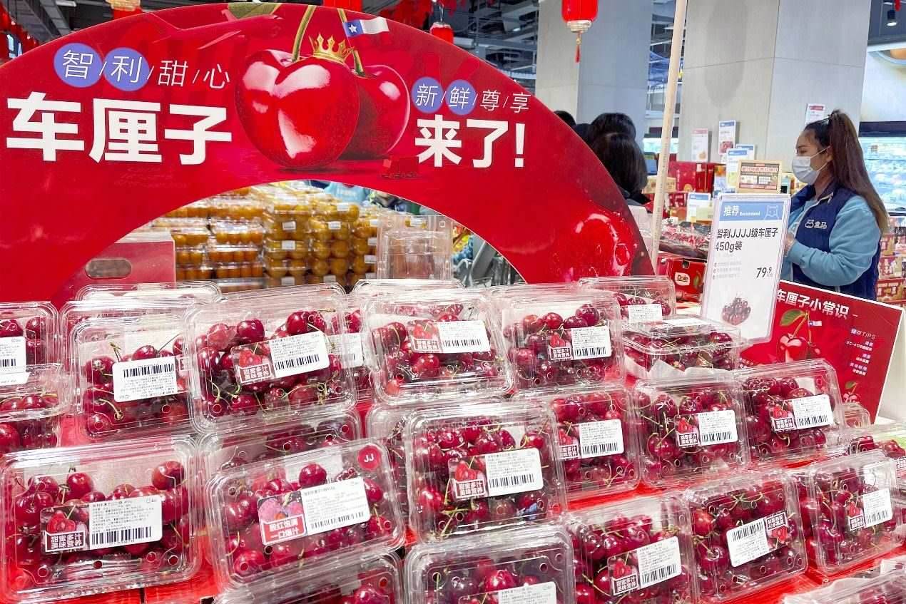 北京一家盒馬鮮生超市中智利車?yán)遄邮圪u區(qū)。來(lái)源：視覺(jué)中國(guó)