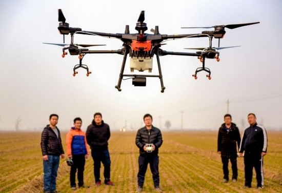 2019年2月25日，無人機教員（右三）在河北省衡水市冀州區(qū)徐莊鄉(xiāng)北榆林村為村民做植保無人機飛行操作技能培訓。新華社記者 李曉果 攝