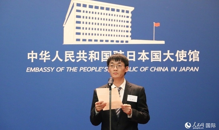 獲獎(jiǎng)學(xué)生代表、大阪大學(xué)博士生劉亞飛發(fā)表感言。人民網(wǎng) 許可攝