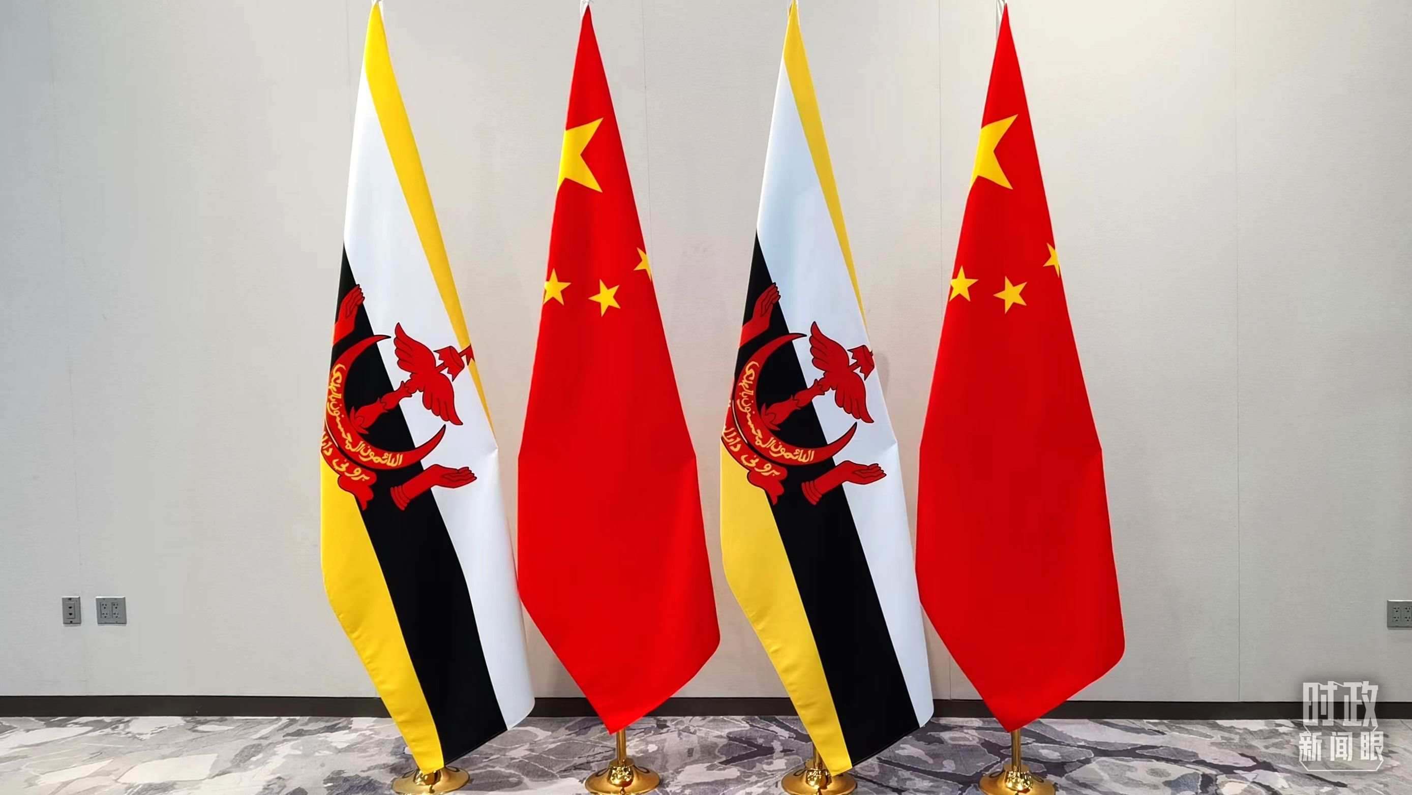 △會談現(xiàn)場的中文兩國國旗。（總臺央視記者郭鴻拍攝）