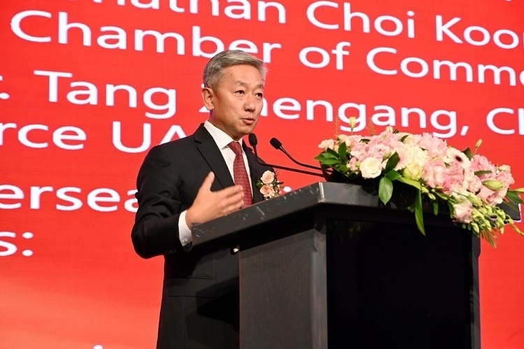 中國(guó)駐阿聯(lián)酋大使張益明致辭。阿聯(lián)酋中華工商總會(huì)供圖