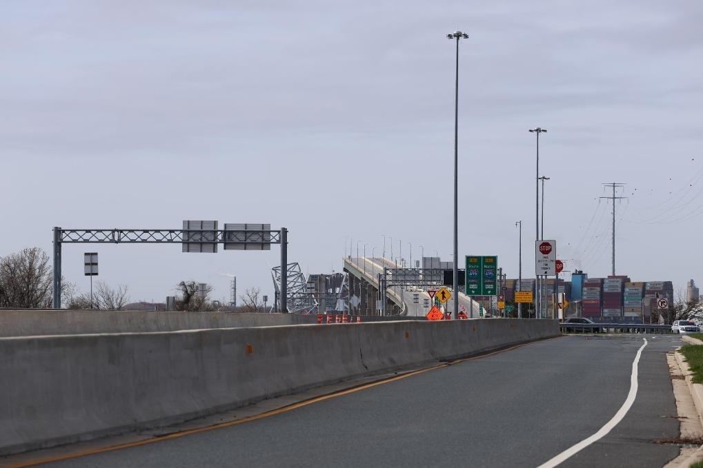 這是3月26日在美國馬里蘭州巴爾的摩拍攝的坍塌的大橋。新華社記者胡友松攝