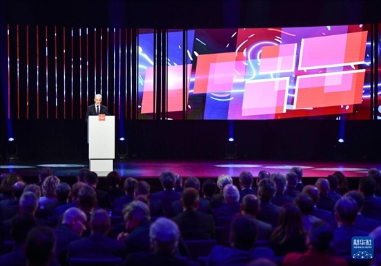 4月21日，挪威首相斯特勒在德國漢諾威工業(yè)博覽會開幕式上致辭。挪威是今年展會主賓國。新華社記者 任鵬飛 攝