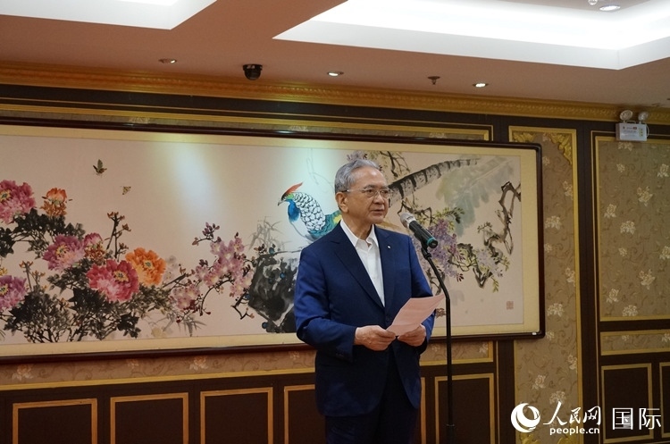 創(chuàng)價學(xué)會會長原田稔致辭。