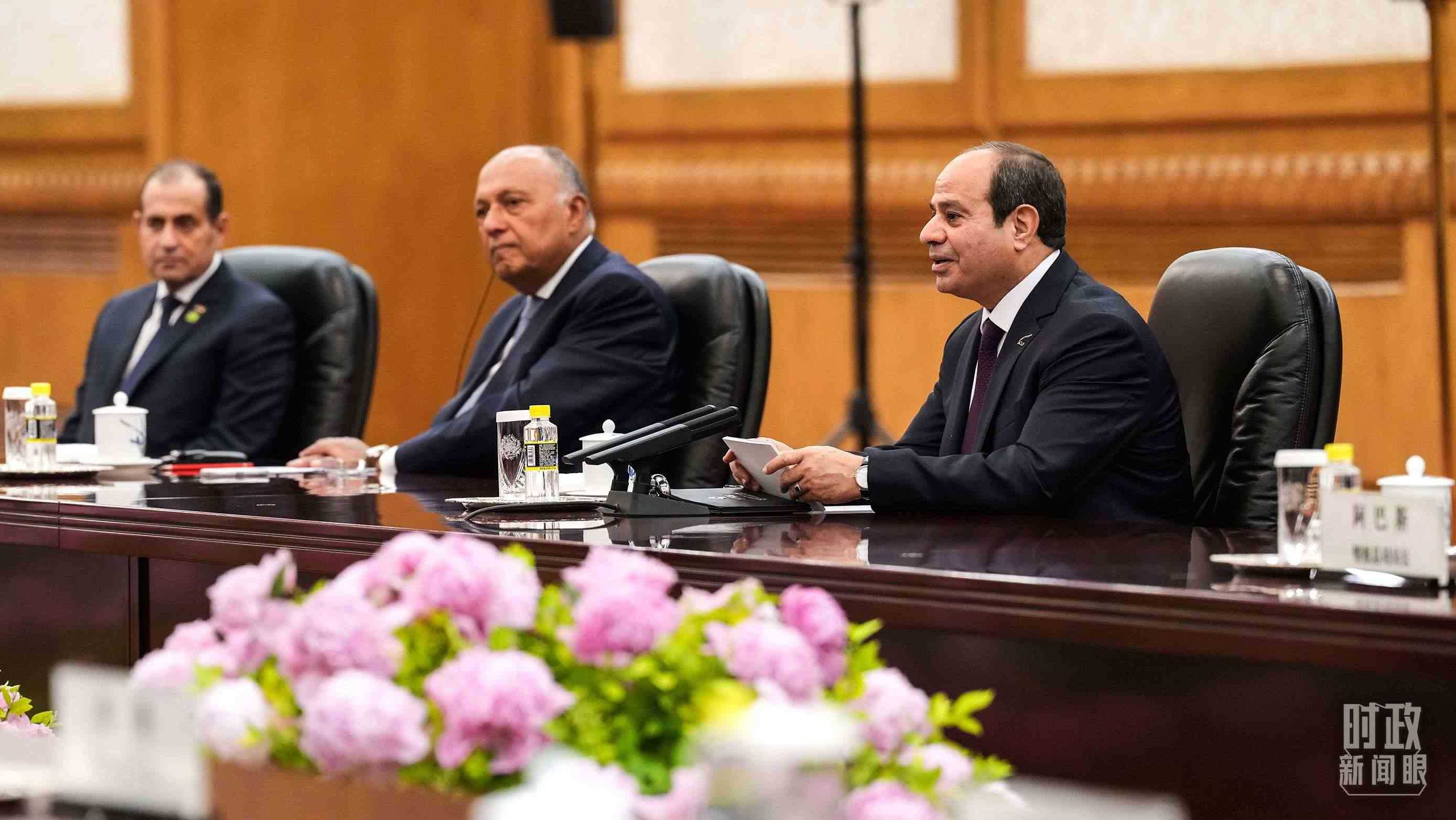 △會(huì)談中的塞西總統(tǒng)。（總臺(tái)國(guó)廣記者李晉拍攝）
