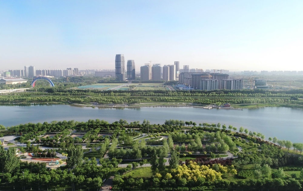 石家莊市滹沱河景色（2022年5月16日攝，無人機照片）。新華社記者 楊世堯 攝