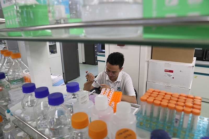 在三亞崖州灣科技城，一名青年科技工作者正在進行科研工作。