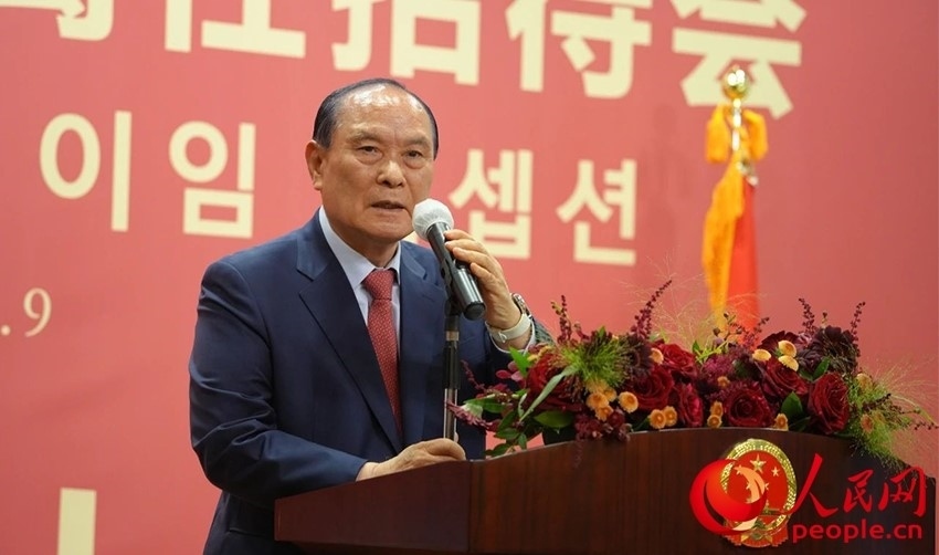 金漢圭在招待會(huì)上致辭。人民網(wǎng) 李帆攝