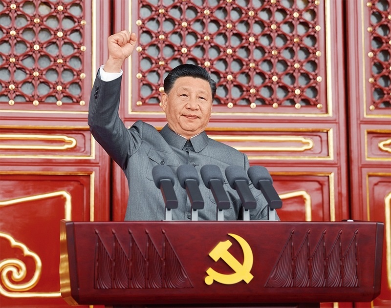2021年7月1日，慶祝中國共產(chǎn)黨成立100周年大會在北京天安門廣場隆重舉行。中共中央總書記、國家主席、中央軍委主席習近平發(fā)表重要講話。 新華社記者 鞠鵬/攝