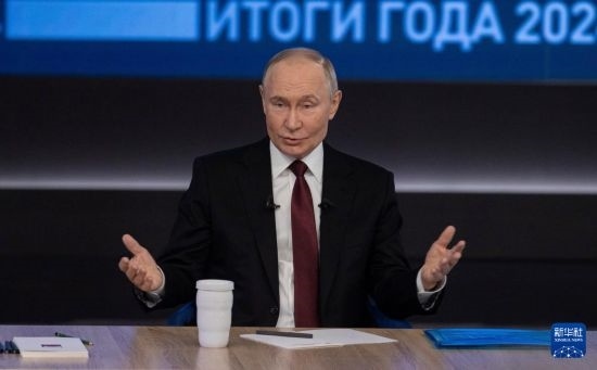 12月19日，在俄羅斯首都莫斯科，俄羅斯總統(tǒng)普京在“年度盤點”活動上講話。新華社記者 白雪騏 攝