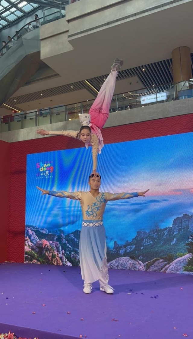 來自中國和新加坡的藝術團體聯(lián)袂表演了歌舞、器樂、武術、雜技等多種形式的文藝節(jié)目?；顒又鬓k方供圖