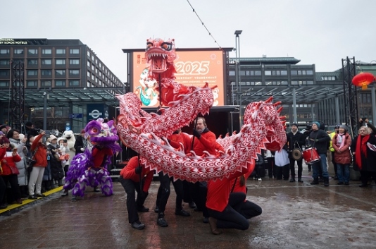 舞龍、舞獅表演。中國駐芬蘭大使館供圖