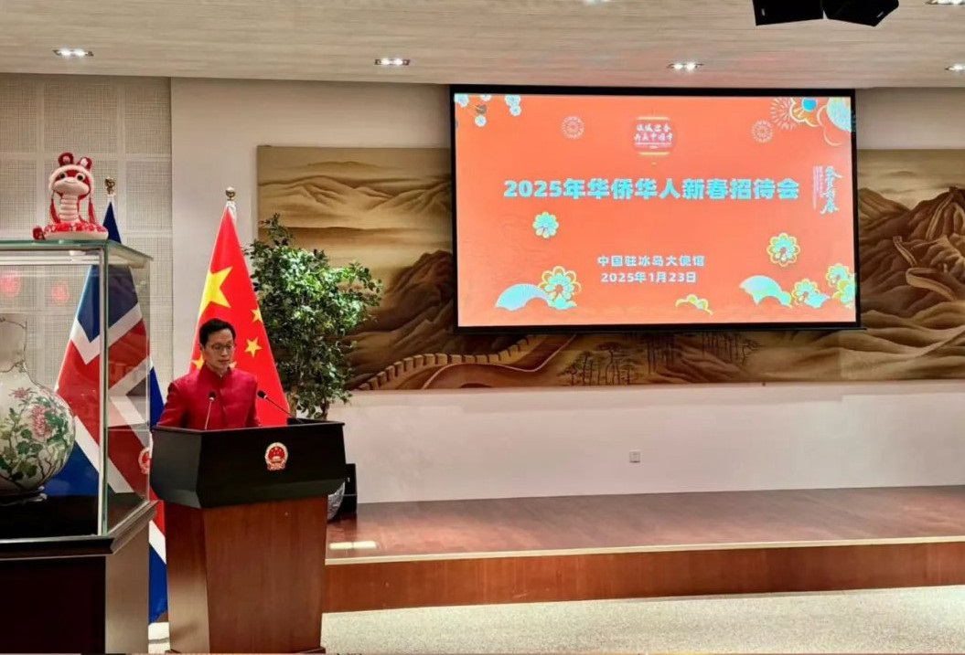 中國駐冰島大使何儒龍致辭。中國駐冰島大使館供圖