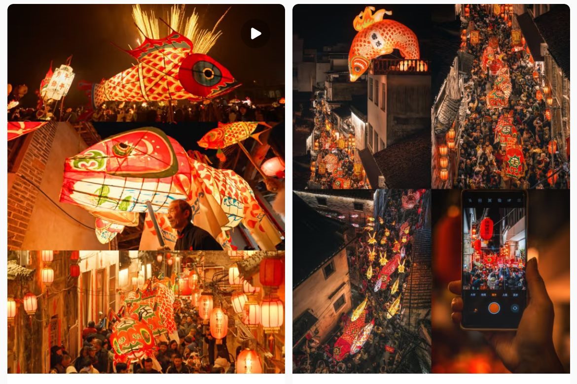 魚燈相關(guān)視頻、圖片獲得數(shù)萬(wàn)點(diǎn)贊。社交媒體截圖